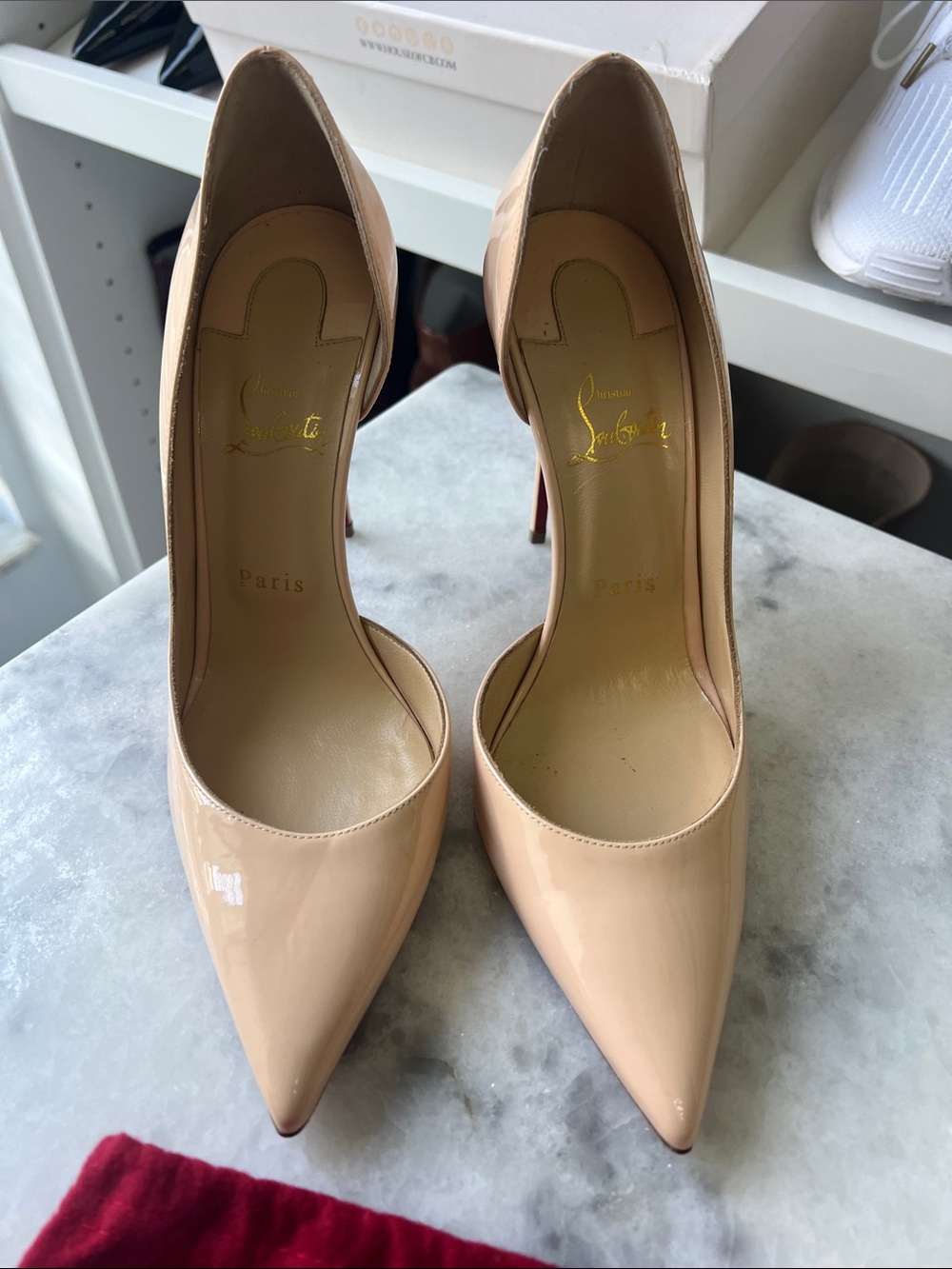 Christian Louboutin Nude Patent Pointed-Toe Stilettos Size 40